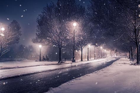 Landscape of snow storm winter background at night, digital art design