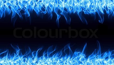 Blue Gas Fire Flame On Black Background Stock Photo