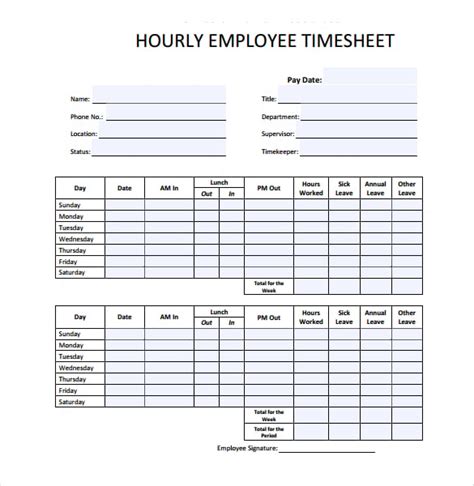 Hourly Timesheet Template Pdf Template