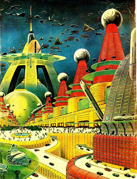 City Of The Future Retro Futurism Futuristic City Sci Fi Illustration