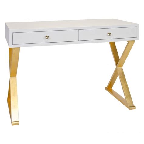 Beverly White Lacquer And Gold Desk Finishes