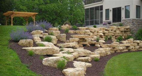Limestone Outcropping With Plantings Backyard Wooded Landscaping Stone