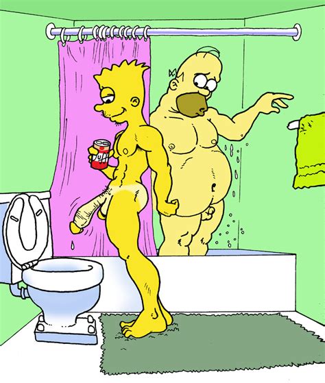 Rule 34 2males Aged Up Balding Bart Simpson Bathroom Beer Beer Can Chubby Color Fat Man Homer
