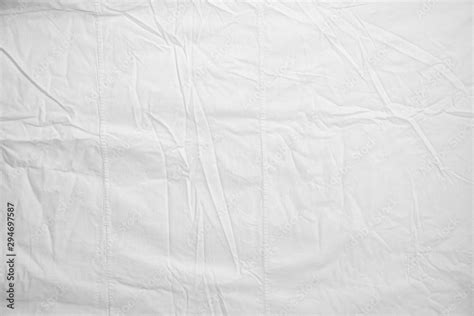 White Crumpled Bed Sheet Background Texture White Fabric Top View