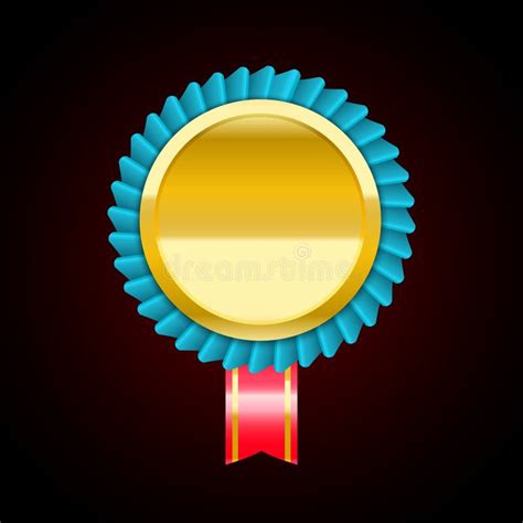 The Blue Golden Badge Medal Vector Illustration With Red Ribbon Stock