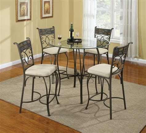 Search results for metal kitchen tables. Sheridan Grey Metal And Glass Pub Table Set | Round dining ...