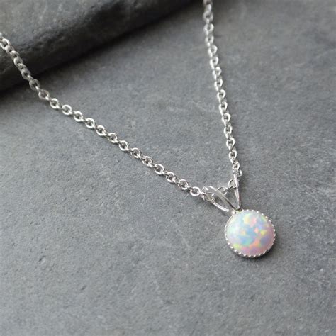 Dainty Sterling Silver Opal Necklace Synthetic Opal Pendant Etsy