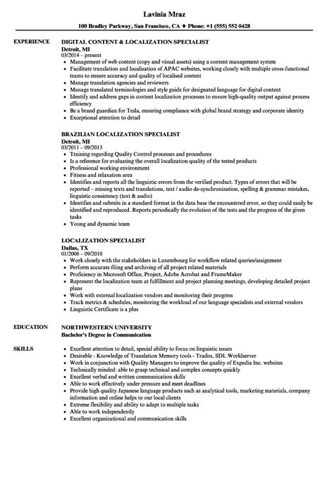 localization specialist resume samples velvet jobs