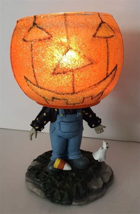 Halloween Pumpkin Boy Jack O Lantern Glitter Head Glass Candle Votive