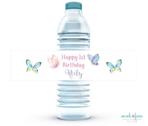 Butterfly Water Bottle Labels Printable Butterflies Birthday Etsy