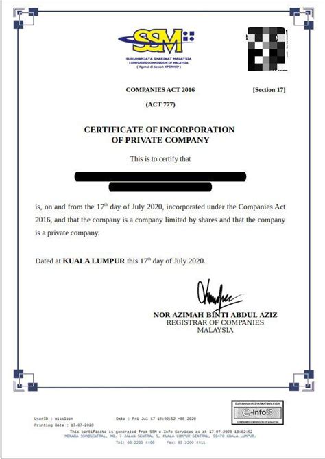 Business Registration Certificate Malaysia Adrian Vance