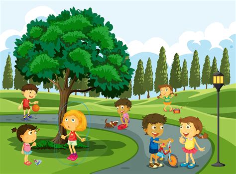 Children Playing In The Park 432376 Vector Art At Vecteezy