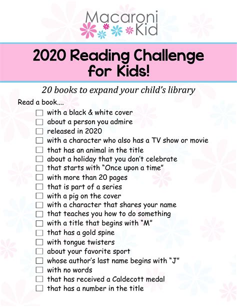 A 2020 Reading Challenge For Kids Plus A Free Printable Macaroni