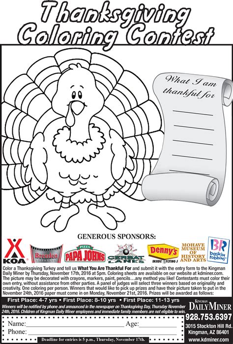 Thanksgiving Coloring Contest Flyer Coloring Pages