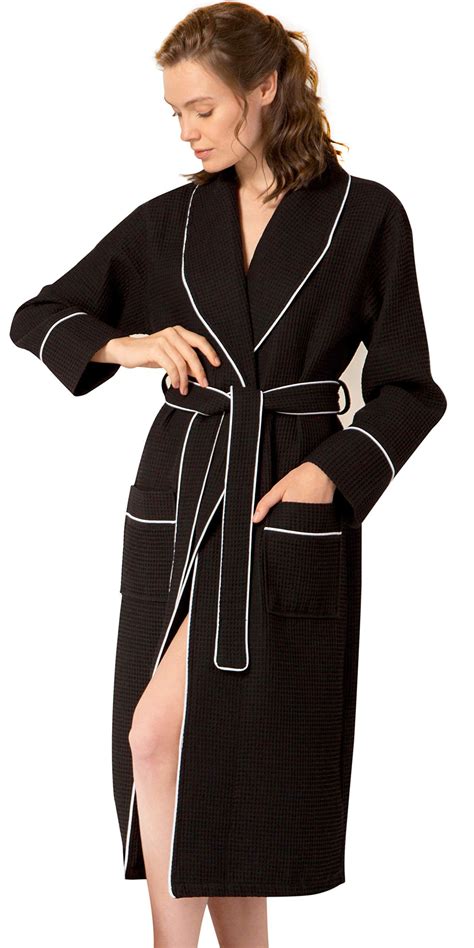 Tralilbee Womens Luxury Waffle Shawl Collar Robe With Piping
