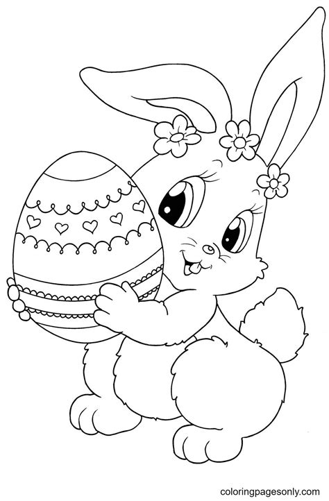 Bunny Girl Holding An Easter Egg Coloring Page Free Printable