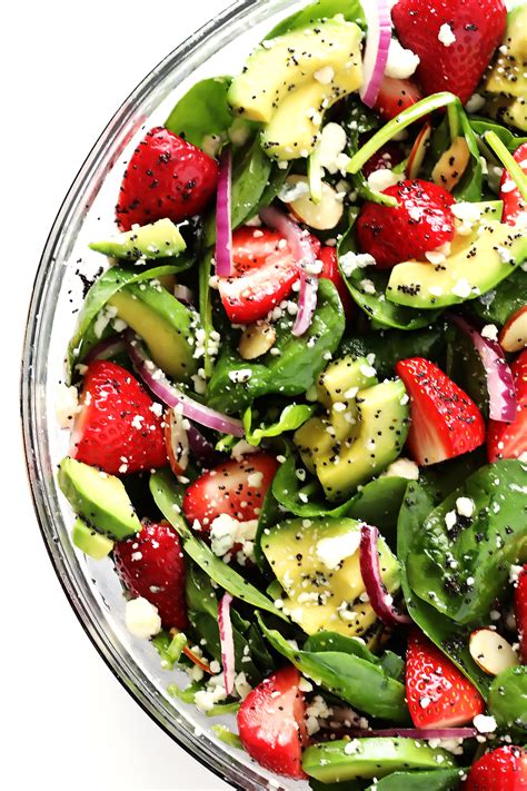 Toss spinach, radishes, and half of dressing in large salad bowl. Avocado Strawberry Spinach Salad with Poppyseed Vinaigrette Recipe - Cravings Happen