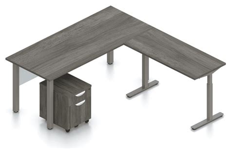 Grey L Shape Desk With Sit Stand Return Nj Office Furniture Depot