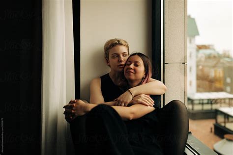 Female Couple In Love By Alexey Kuzma Lesbian Window