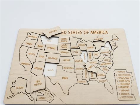 United States Wooden Puzzle Map With Capital City Under Usa Etsy