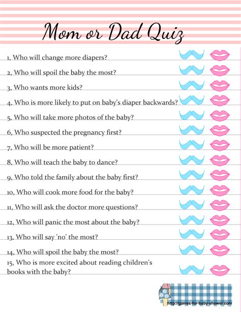 Mom Or Dad Baby Shower Game Questions Free Printable Printable Word