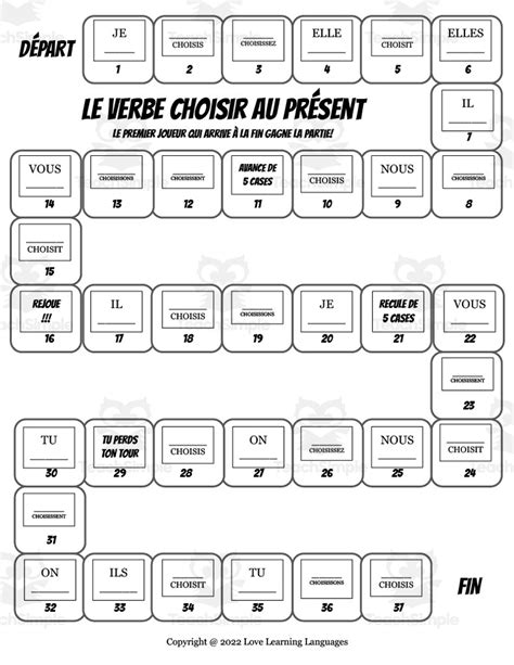 French Choisir Conjugation Board Game Present Tense By Teach Simple