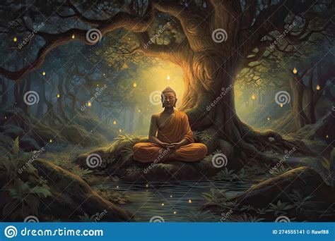 Siddhartha Gautama Enlightened Under Bodhi Tree Generative Ai Stock