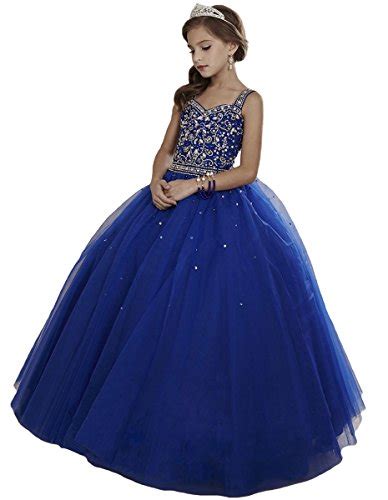 Huamei Girls Princess Tulle Beaded Straps Ball Gowns Flower Pageant