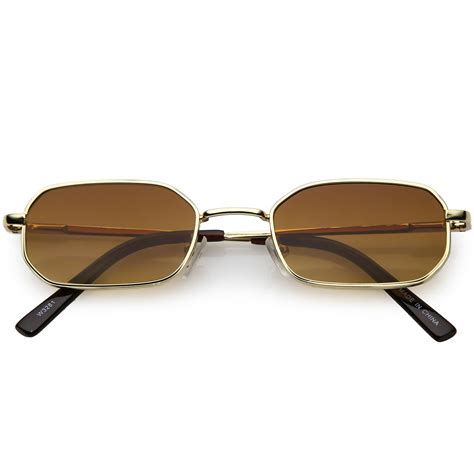 Extreme Small Metal Rectangle Sunglasses Thick Frame Flat Lens 48mm Gold Amber