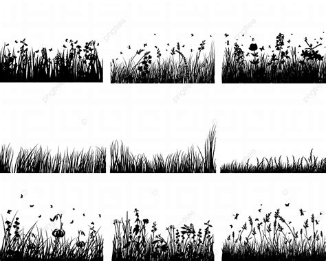 Vector Grass Silhouettes Backgrounds Set Garden Backgrounds Leaves