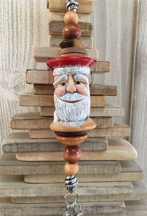 Hand Carved Santa Wood Spool Santa Wood Spirit Ornament Wooden Spool