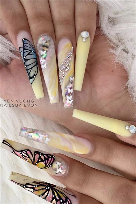 Natural Butterfly Nails Design For Long Nails 2020 Hi Fashion Girl Coffin Nails Designs