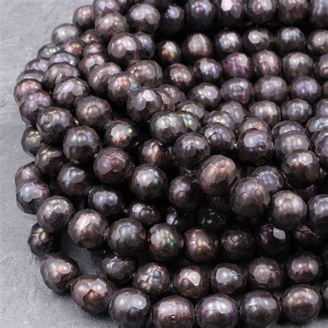 Faceted Pearls Dark Stormy Gray Freshwater Pearl 8mm Round Shimmery Ir