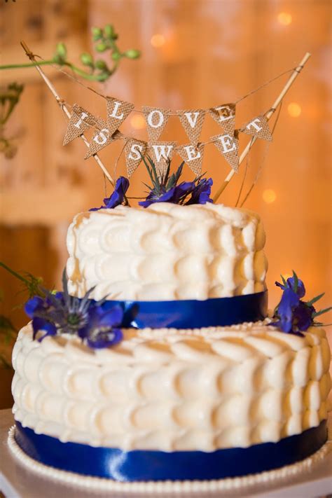 Textured Buttercream Wedding Cake With Blue Ribbon