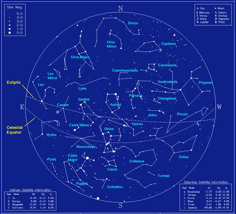 Map Of Winter Time Northern Constellations