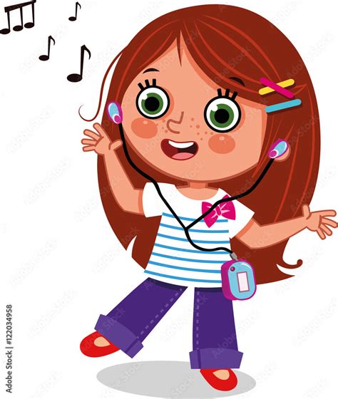 Girl Dancing While Listening To Music Clipart Of Vector Stock Vector