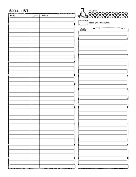 Dd 5e Printable Spell Sheet F22