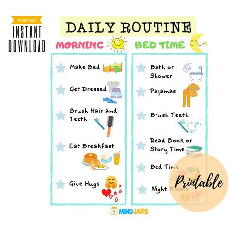 Printable Morning And Bedtime Daily Routine For Kids Checklist Etsy