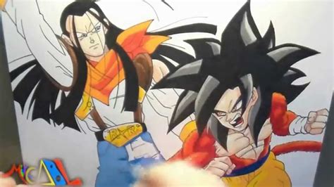 Dibujando A Goku Ssj4 Vs Super Androide 17 Youtube