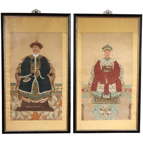Pair Of Chinese Ancestral Portraits Gouache On Paper At 1stdibs