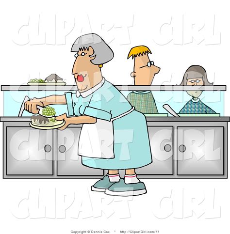 Clip Art Of A Cafeteria Lady Preparing Plates Of Food For School