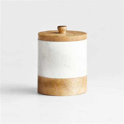 Small White Marble Kitchen Canister With Wood Lid Reviews Crate