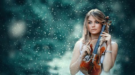 Wallpaper Girl Violin Snow Winter 1920x1200 Hd Picture Image