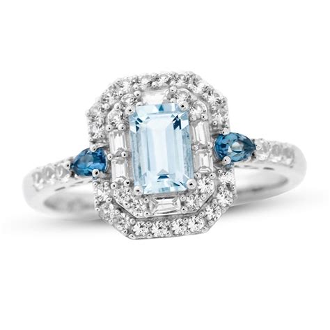 Aquamarinelondon Blue Topazwhite Lab Created Sapphire Ring Sterling