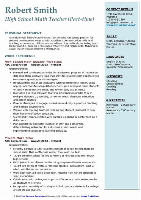 The job description is written just to give you an idea. 25 High School Teacher Resume in 2020 | Job resume samples ...
