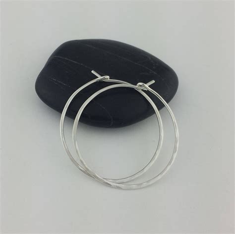 Thin Hammered Silver Hoop Earrings Gauge Sterling Etsy