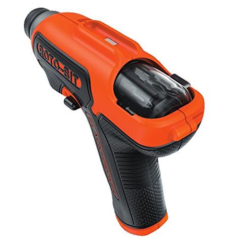 It has a pivoting nozzle with black and decker labeled on this vacuum can be used in various places with the pivoting nozzle and its small size. Black & Decker BDCS50C 4V Roto-BIT Storage Screwdriver ...