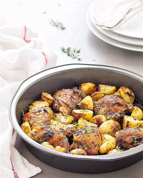 Place the thighs in the skillet and cook until they become golden on each side. One Pan Baked Chicken and Potatoes - As Easy As Apple Pie