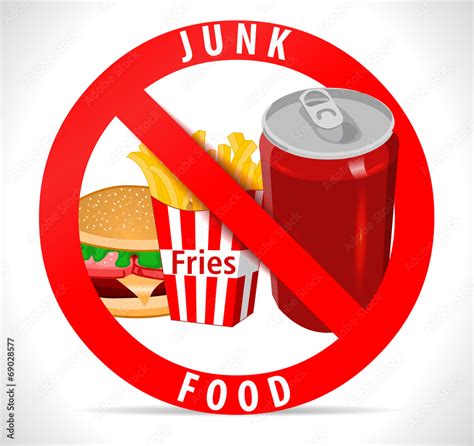 Avoid Junk Food Poster With Fries Burger Cold Drink Icons Stock Vector