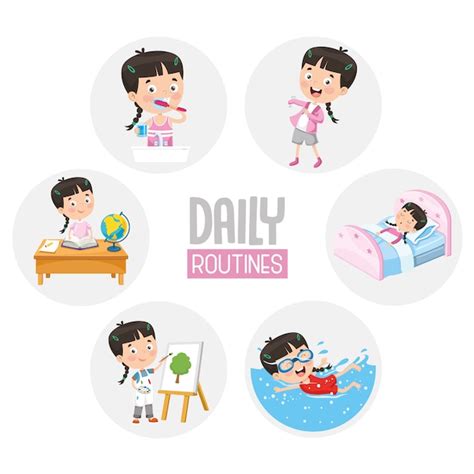 Premium Vector Illustration Of Kid Daily Routine Activities